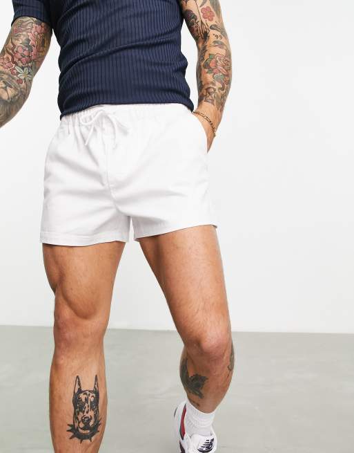 ASOS DESIGN swim shorts in super short length white