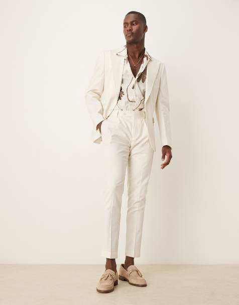ASOS DESIGN - Chino skinny da abito in misto lino color crema - view 1