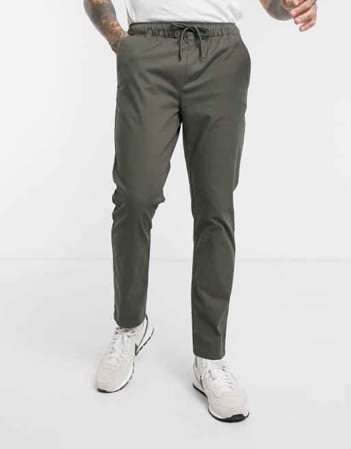 ASOS DESIGN - Chino slim con vita elastica kaki