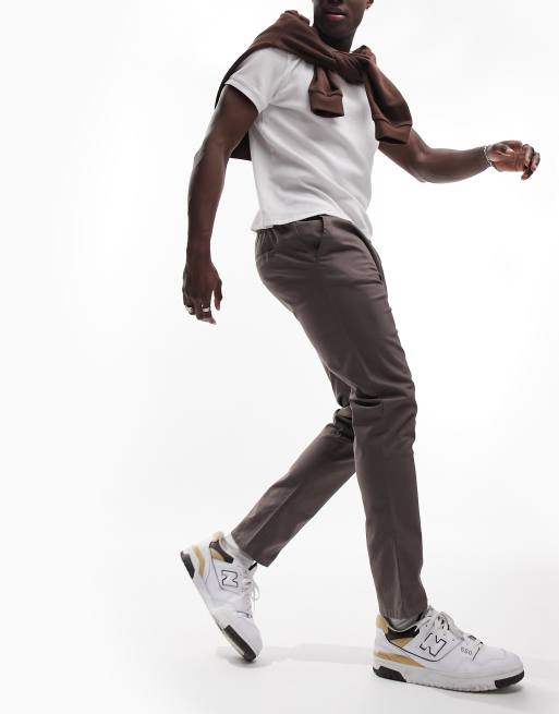ASOS DESIGN - Chino slim con vita elasticizzata marroni