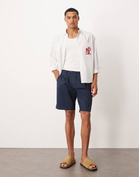 ASOS DESIGN - Chinoshort met rechte pijpen en linnenlook in marineblauw - view 1