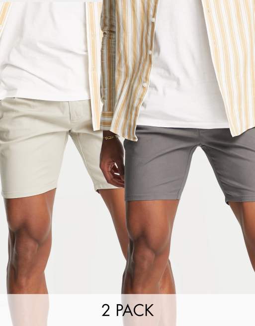 ASOS DESIGN – Chinoshorts mit Karottenschnitt in Hellgrau und Anthrazit im 2er-Pack