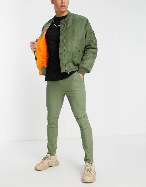 ASOS DESIGN – Chinosy o bardzo obcisłym kroju w kolorze khaki