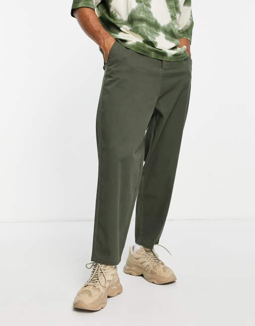 ASOS DESIGN – Chinosy oversize w ciemnym odcieniu khaki ze zwężanymi nogawkami