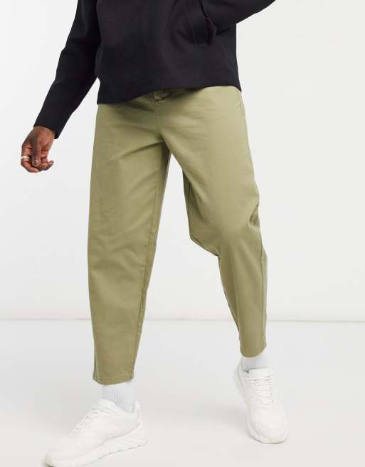 ASOS DESIGN – Chinosy oversize w jasnym kolorze khaki ze zwężanymi nogawkami