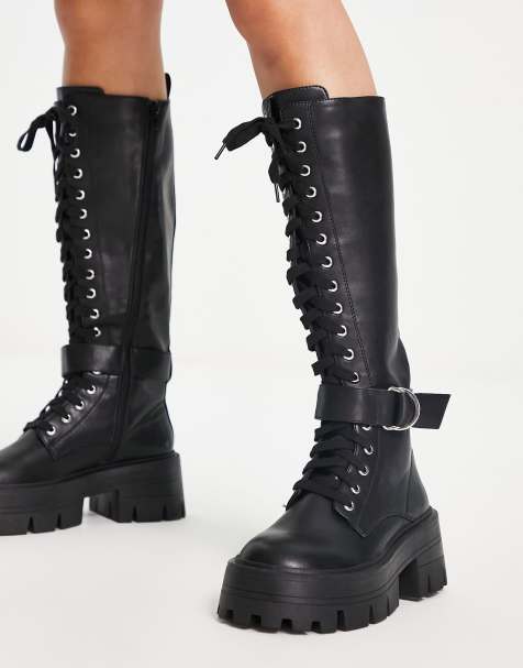 Knee High & Long Boots | Leather Flat Knee High Boots | Asos