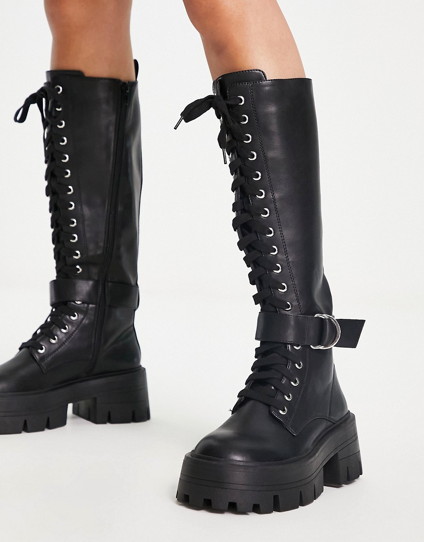 ASOS DESIGN Chiswick chunky lace up knee boots in black