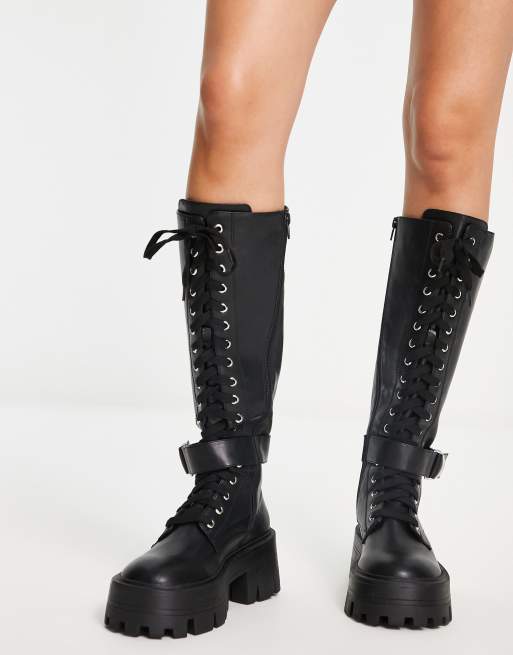 ASOS DESIGN – Chiswick – Kniehohe, geschnürte Stiefel in Schwarz mit dicker Sohle, 2 von 4