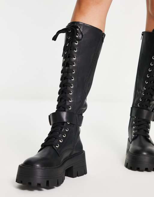 ASOS DESIGN – Chiswick – Kniehohe, geschnürte Stiefel in Schwarz mit dicker Sohle, 3 von 4