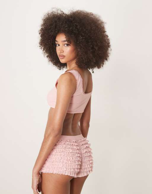 ASOS DESIGN – Chloe – Set aus Camisole-Top und Shorts in Staubrosa mit Rüschendesign, 4 von 4