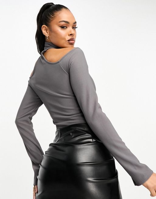 ASOS DESIGN long sleeve off shoulder crop top with skinny straps