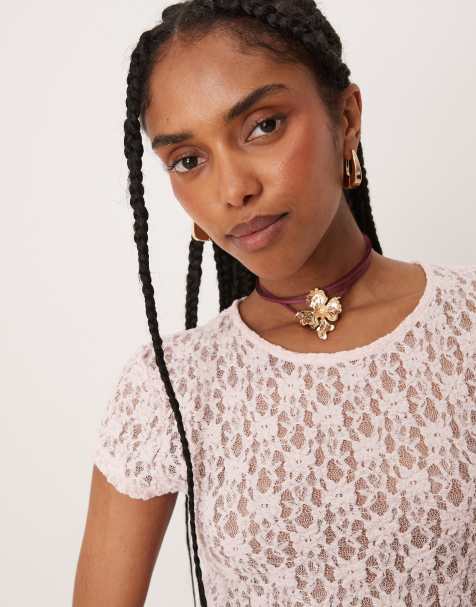 ASOS DESIGN - Choker-halsbånd med guldfarvet blomsterdetalje - view 1