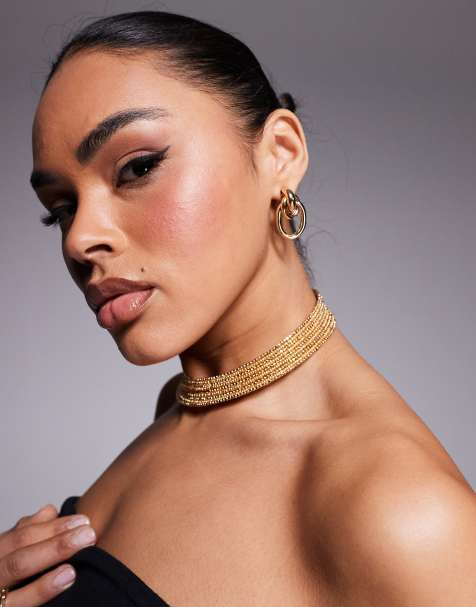 ASOS DESIGN - Choker-halskæde med guldfarvede perler - view 1