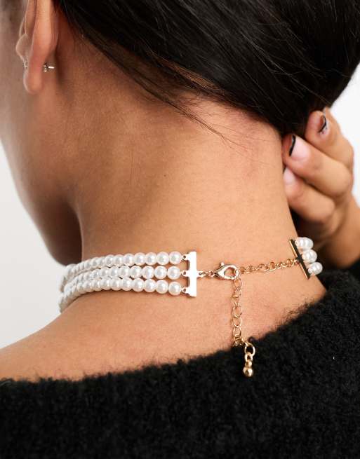 ASOS DESIGN - Choker-halskæde med tre rækker med kunstperler, 2 af 4