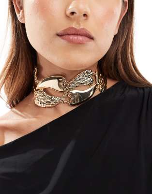 ASOS DESIGN - Choker-Halskette in Gold mit geschmolzenem Herz-Design-Goldfarben