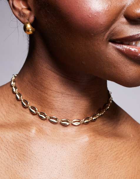 ASOS DESIGN – Choker-Halskette mit Kunstmuschel-Design in Gold - view 1