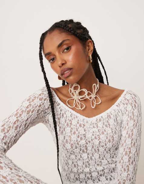 ASOS DESIGN – Choker-Halskette mit Kunstperlenblüten-Verzierung - view 1