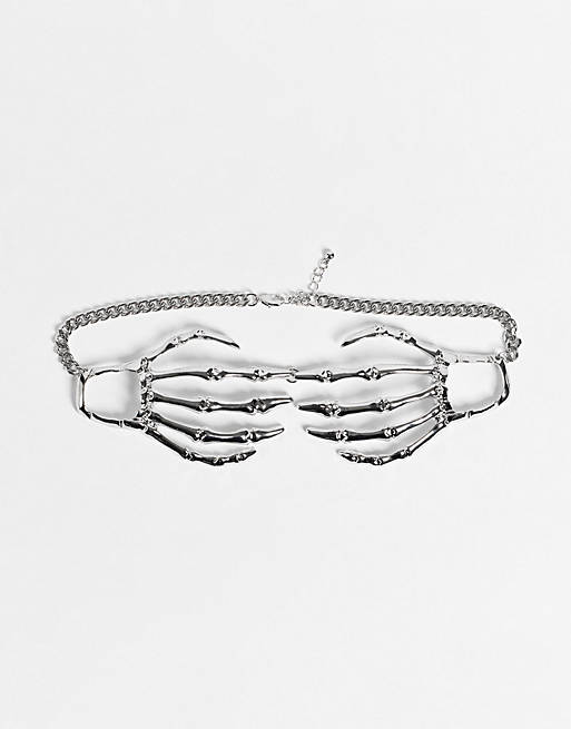 ASOS DESIGN – Choker-Halskette mit Schließe in Skeletthand-Optik