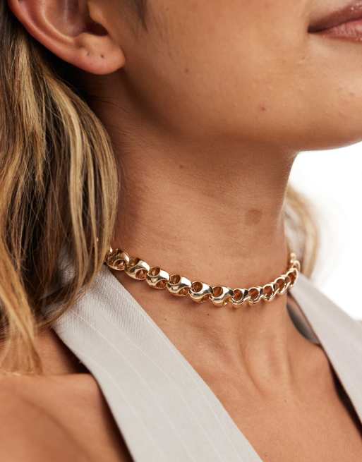 ASOS DESIGN - Choker ketting met ronde schakels in vintage stijl in goudkleur