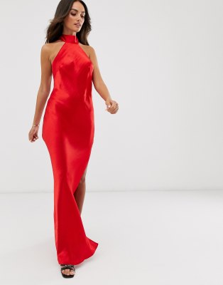 red choker maxi dress