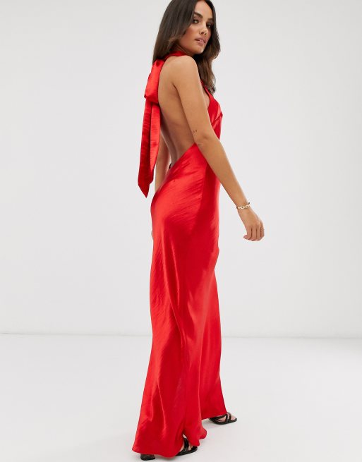 Red choker maxi store dress