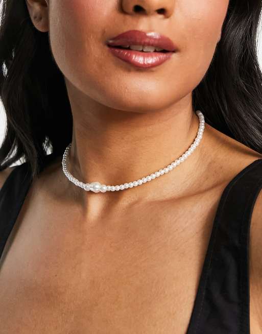 ASOS DESIGN choker necklace in graduating faux pearls