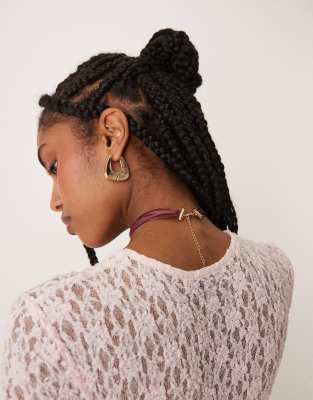 Asos Design Choker Necklace On Ribbon With Gold Tone Flower Detail-red