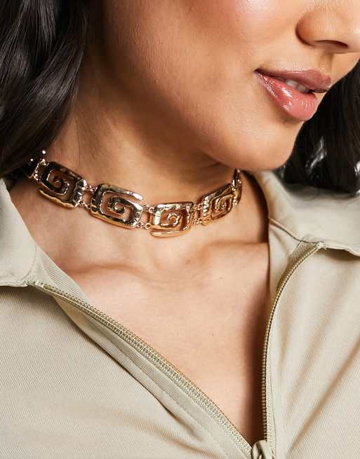 ASOS DESIGN choker necklace with abstract design in gold tone