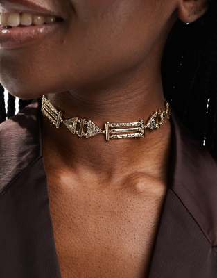 ASOS DESIGN ASOS DESIGN choker necklace with abstract design in gold tone