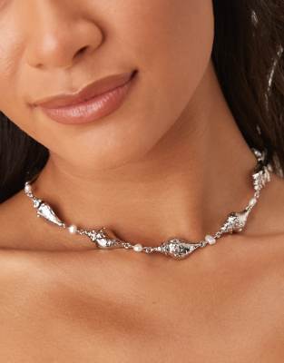 Asos Design Choker Necklace With Conch Shell Design In Metallic