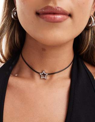 CerbeShops DESIGN choker necklace with cord and crystal star detail