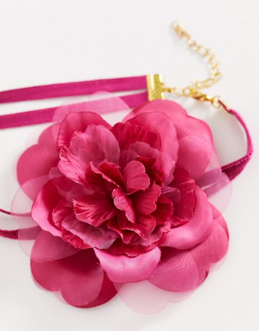 Fushia Hot Pink Orange Peony Silk Flower Choker Necklace Corsage Luxury  Races Ascot