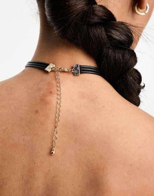 ASOS DESIGN choker necklace with lace and ribbon design in black