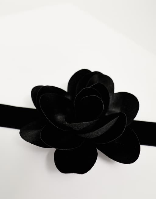 ASOS DESIGN choker necklace with corsage detail in black, 3 of 4