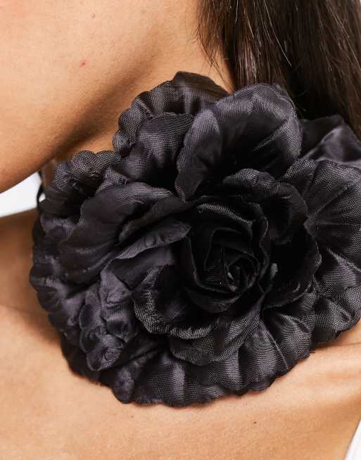 Tie Detail Flower Choker in Black, One Size - Ego