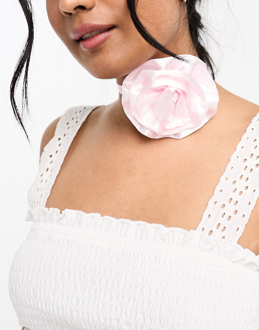 ASOS DESIGN choker necklace with corsage ribbon wrap detail in pink