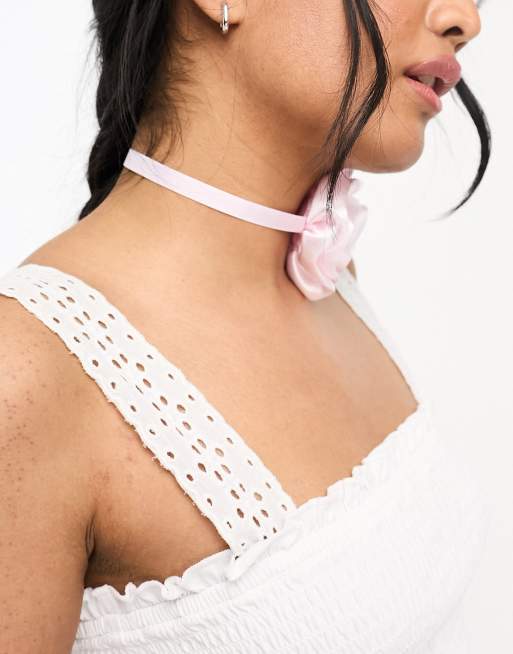 ASOS DESIGN choker necklace with bow ribbon design in cream