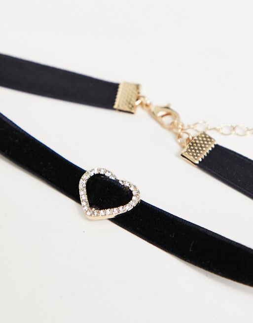 ASOS DESIGN choker necklace with faux pearl heart pendant design in black  velvet