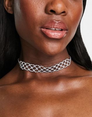 ASOS DESIGN choker necklace with crystal weave design in silver tone - ASOS Price Checker