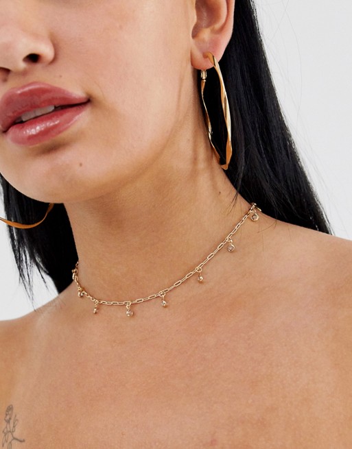 ASOS DESIGN choker necklace with delicate crystal pendants in gold tone