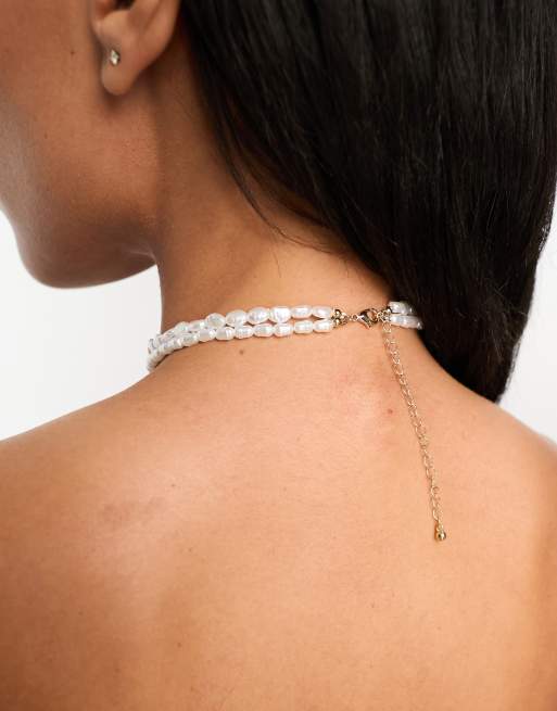 ASOS Design 2 Pack Layered Crystal Tennis Chain and Faux Pearl Necklace-Silver