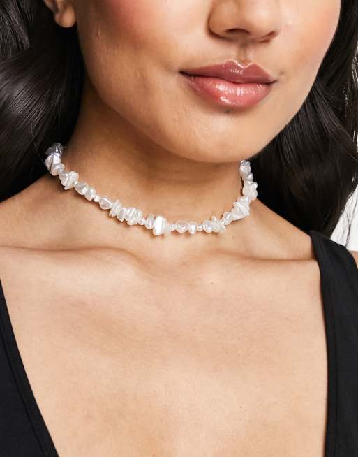 ASOS DESIGN choker necklace with faux chipping and pearl design