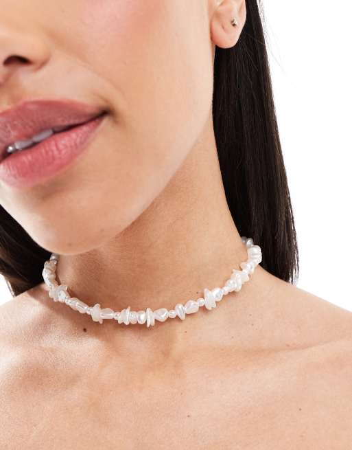 CerbeShops DESIGN choker necklace with faux chipping and pearl design