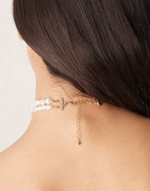 ASOS DESIGN choker necklace with faux freshwater pearl layer detail, 2 of 3