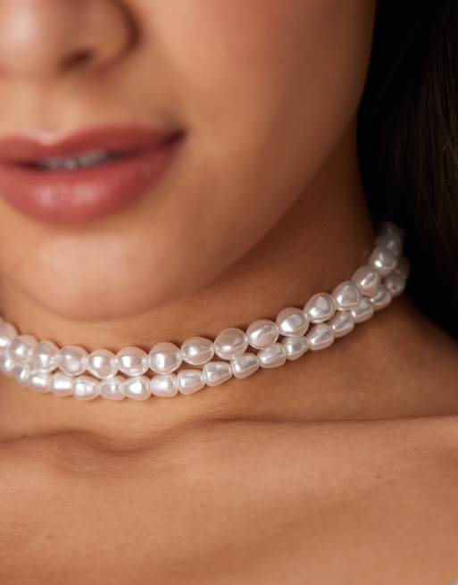 ASOS DESIGN choker necklace with faux freshwater pearl layer detail, 3 of 3