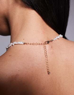 Asos Design Choker Necklace With Faux Mini Freshwater Pearl Design-gold In Gold