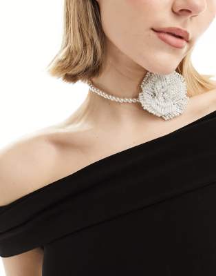 ASOS DESIGN choker necklace with faux pearl corsage detail