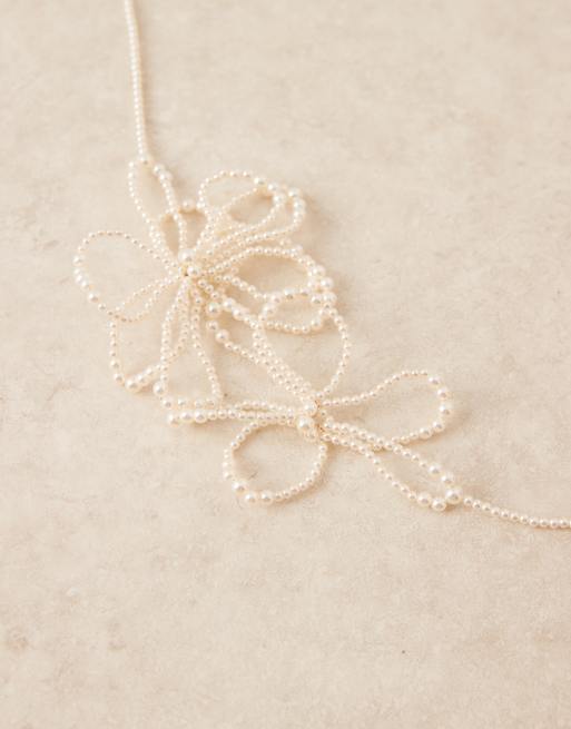 ASOS DESIGN choker necklace with faux pearl flowers, 3 of 3