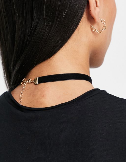 ASOS DESIGN choker necklace with faux pearl heart pendant design in black  velvet