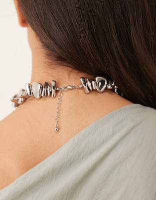 Asos Design Choker Necklace With Gray Molten Bead Details